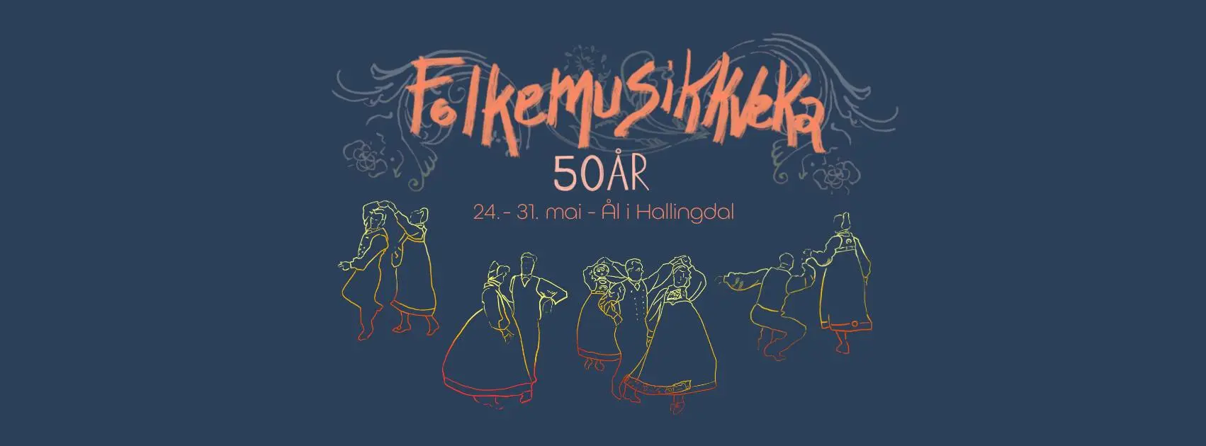 Plakat for Folkemusikkveka 2026, som feirer 50 år.